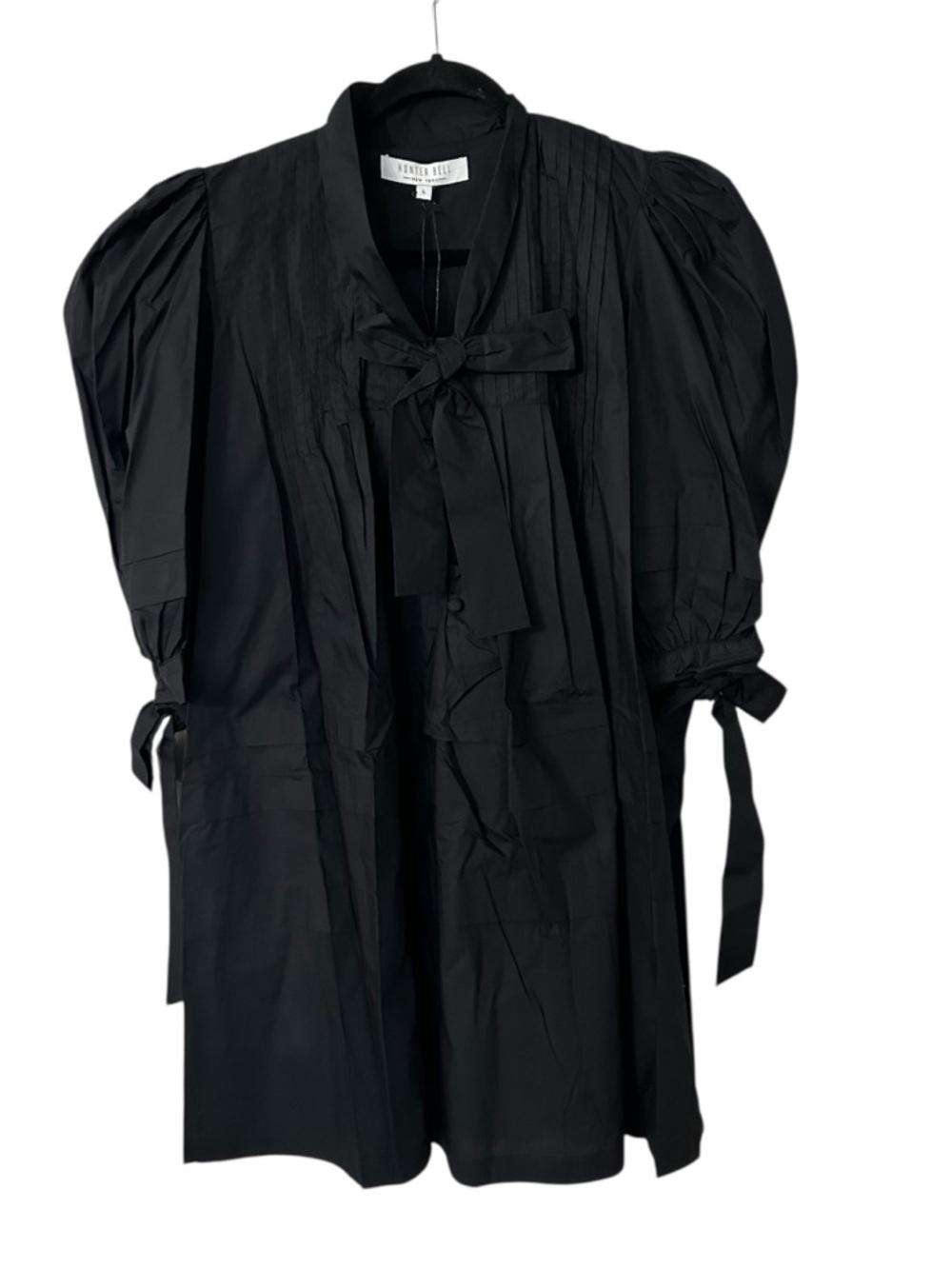 Hunter Bell NYC Women's Black Puff Shoulder Tie Detail Dress Sz L NWT